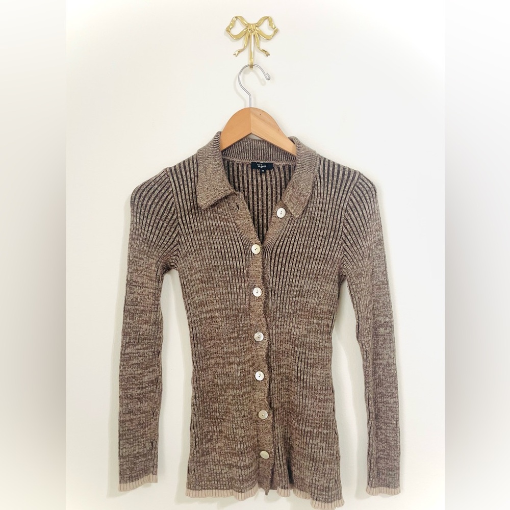 Rails Rory Brown Multi‎ Ribbed Knit Collared Button Up Cardigan Top XS - Picture 3 of 7
